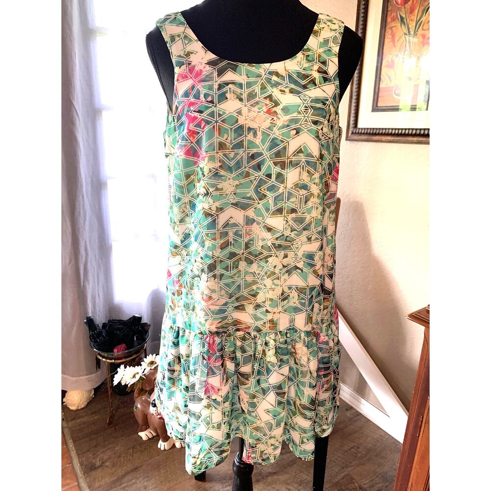 LOVERS + FRIENDS Barbados Babydoll Mini Dress ISLAND HOP Green Pink White XS - Picture 3 of 6